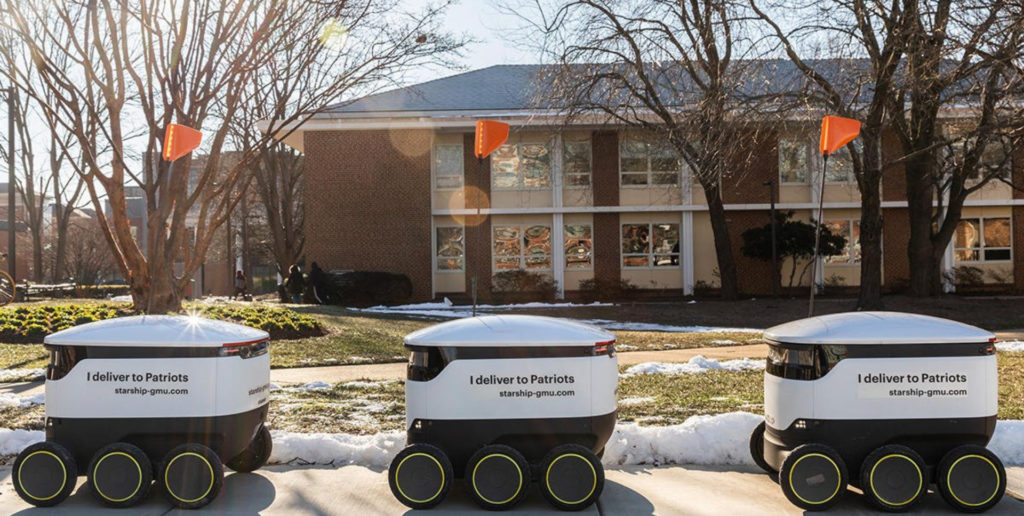 Les robots Starship sur un campus // Source : George Mason university Les robots Starship sur un campus // Source : George Mason university