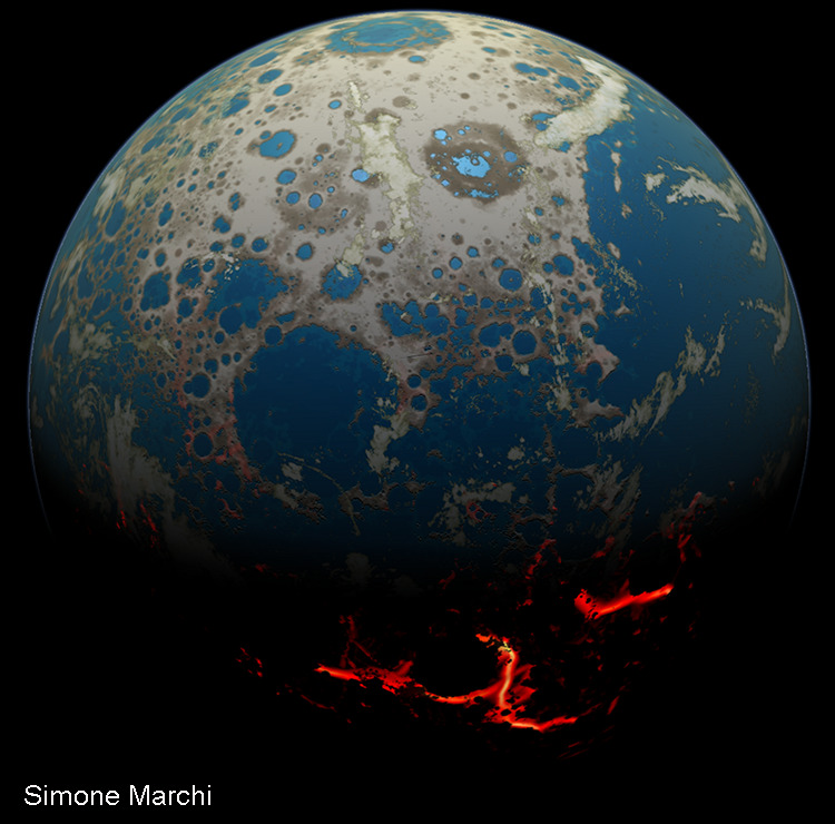 La Terre Hadéenne, à l'époque de la formation du fragment. // Source : Simone Marchi La Terre Hadéenne, à l'époque de la formation du fragment. // Source : Simone Marchi