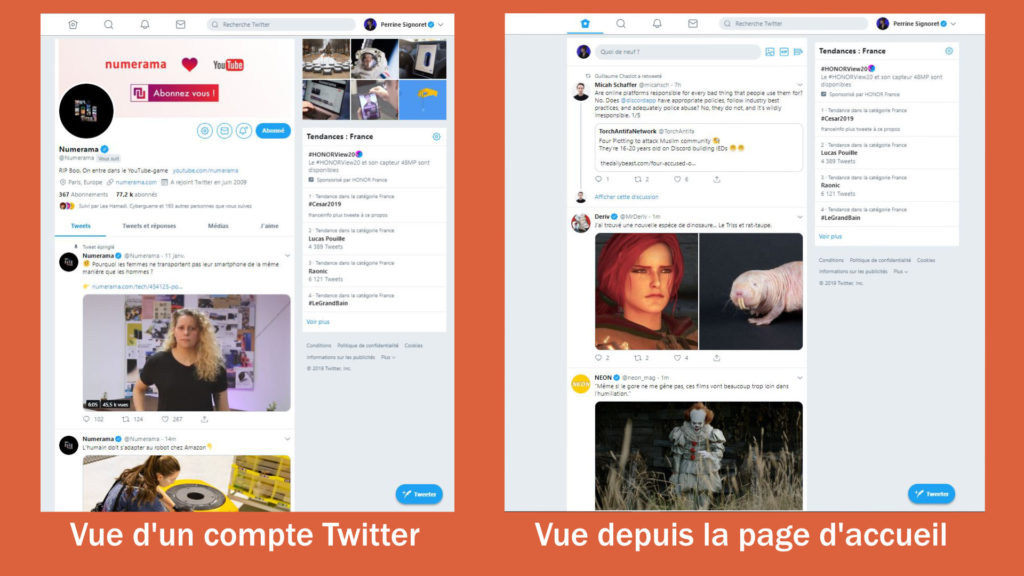 Le nouveau design Twitter // Source : Captures d'écran Twitter Le nouveau design Twitter // Source : Captures d'écran Twitter