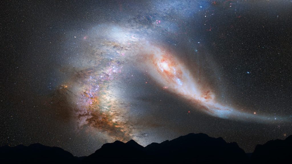 La future collision entre Andromède et la Voie lactée, vue de la Terre. // Source : Pixabay La future collision entre Andromède et la Voie lactée, vue de la Terre. // Source : Pixabay