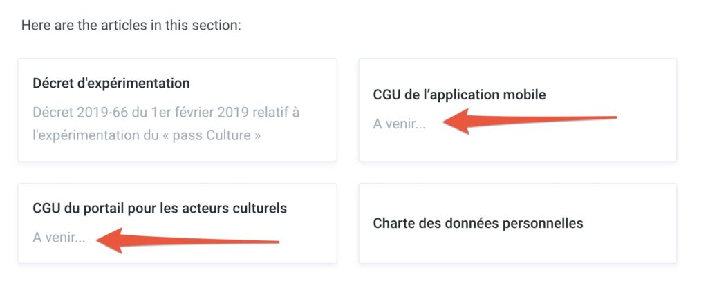 Les CGU pas encore accessibles le 4 février 2019 // Source : Pass-culture.fr Les CGU pas encore accessibles le 4 février 2019 // Source : Pass-culture.fr
