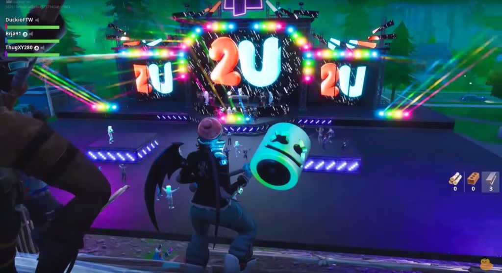 Le concert de Marshmello sur Fortnite le 2 février 2019 // Source : YouTube/Duckio Le concert de Marshmello sur Fortnite le 2 février 2019 // Source : YouTube/Duckio
