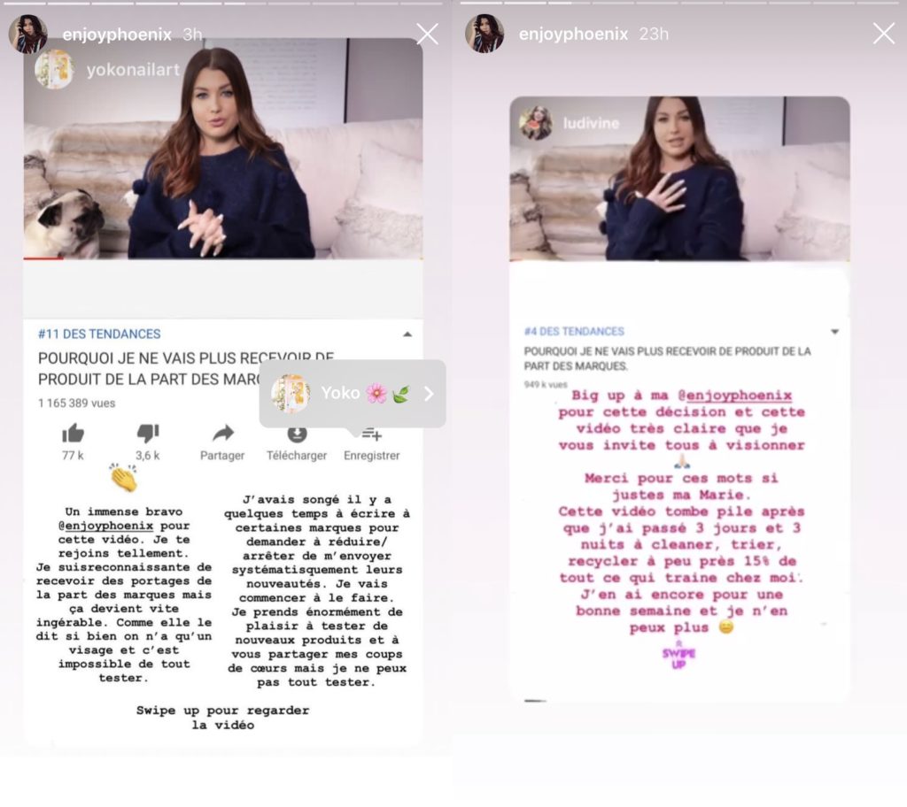 Des stories republiées par Marie Lopez. // Source : Captures d'écran Instagram / Numerama Des stories republiées par Marie Lopez. // Source : Captures d'écran Instagram / Numerama