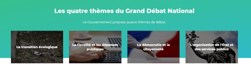 Les thèmes du Grand débat // Source : Le Grand Débat Les thèmes du Grand débat // Source : Le Grand Débat
