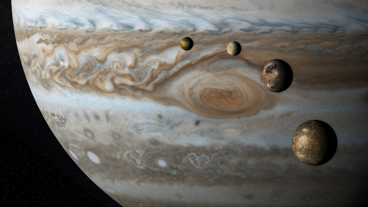 Io, Europe, Ganymède et Callisto, quatre lunes de Jupiter... pas plus grosses que la Terre // Source : Flickr/CC/Kevin Gill (photo recadrée) Io, Europe, Ganymède et Callisto, quatre lunes de Jupiter... pas plus grosses que la Terre // Source : Flickr/CC/Kevin Gill (photo recadrée)