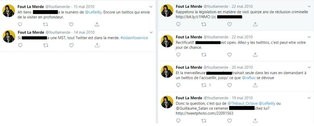 Tous ces tweets s'adressent à une même femme. // Source : Captures d'écran Numerama Tous ces tweets s'adressent à une même femme. // Source : Captures d'écran Numerama