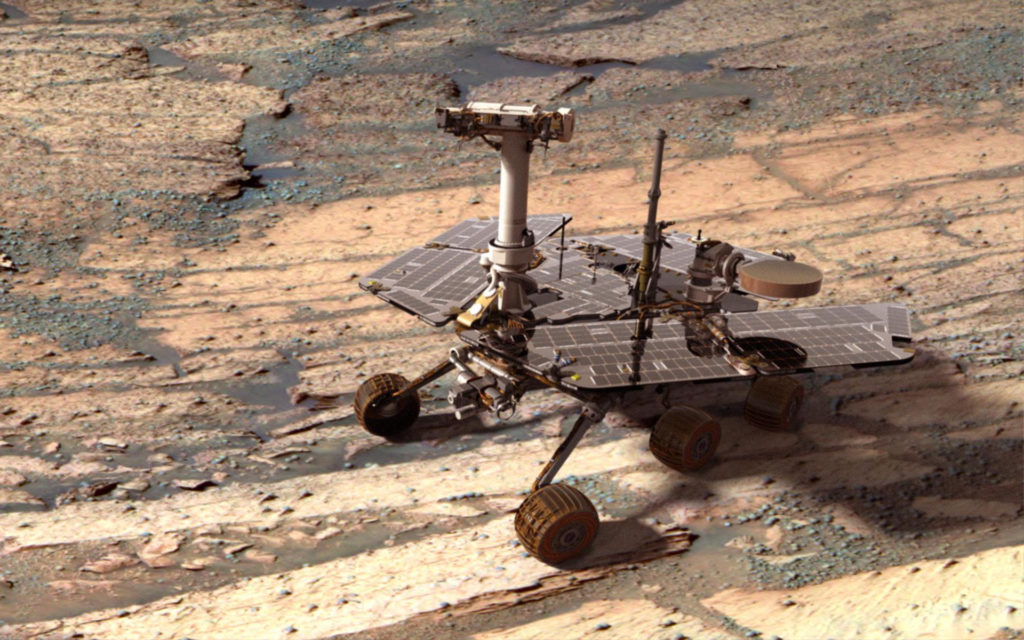 Le rover Opportunity. // Source : Wikimedia/CC/NASA/JPL-Solar System Visualization Team (photo recadrée) Le rover Opportunity. // Source : Wikimedia/CC/NASA/JPL-Solar System Visualization Team (photo recadrée)