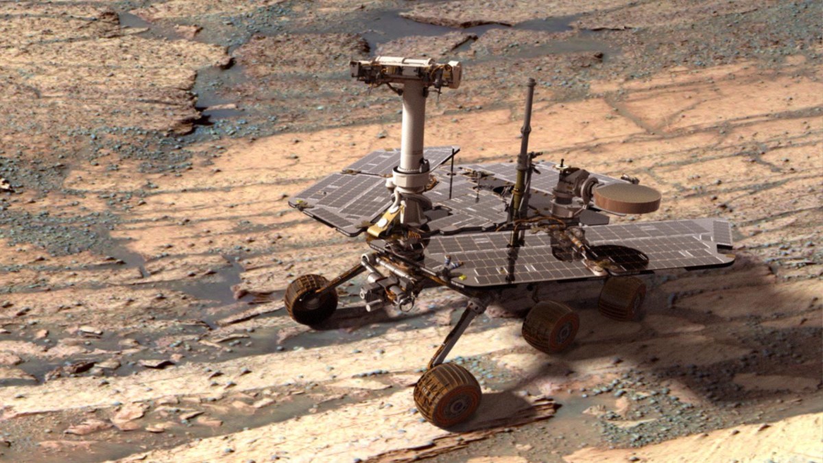 Le rover Opportunity. // Source : Wikimedia/CC/NASA/JPL-Solar System Visualization Team (photo recadrée) Le rover Opportunity. // Source : Wikimedia/CC/NASA/JPL-Solar System Visualization Team (photo recadrée)