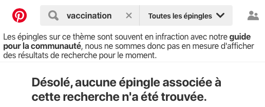 Une recherche avec le mot vaccination. // Source : Capture d'écran Pinterest