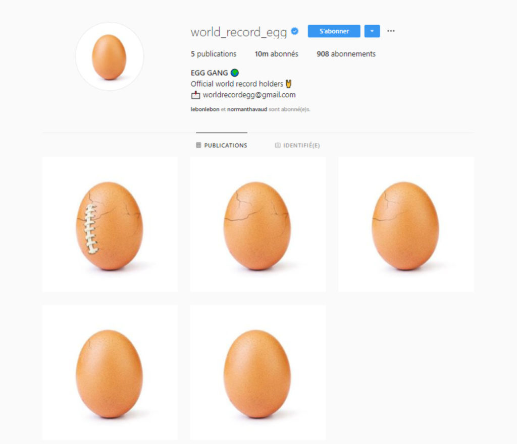Le compte de world_record_egg. // Source : Capture d'écran Instagram / world_record_egg Le compte de world_record_egg. // Source : Capture d'écran Instagram / world_record_egg
