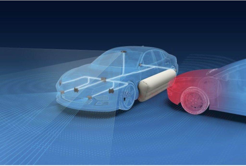 Les capteurs des airbags extérieurs se situeront tout autour du véhicule. // Source : ZF Friedrichshafen Les capteurs des airbags extérieurs se situeront tout autour du véhicule. // Source : ZF Friedrichshafen