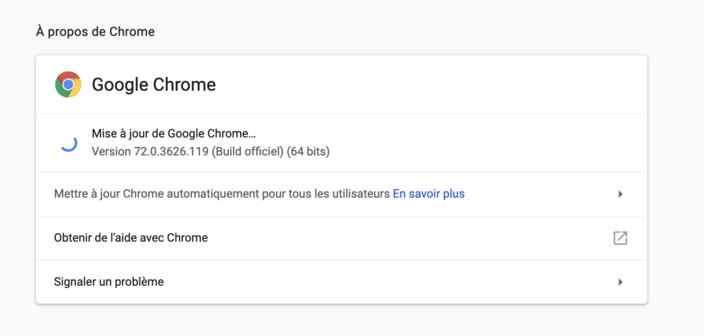 Mise à jour vers Chrome 73 // Source : Numerama Mise à jour vers Chrome 73 // Source : Numerama