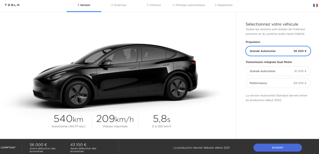 Configurateur Tesla Model Y // Source : Tesla Configurateur Tesla Model Y // Source : Tesla