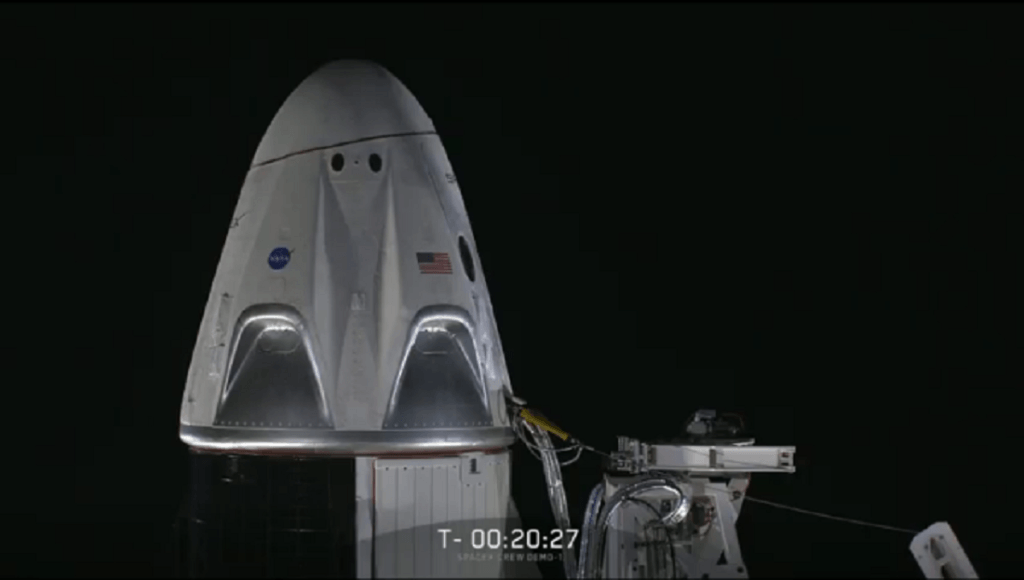 La capsule Dragon // Source : NASA / Space X / capture d'écran YouTube La capsule Dragon // Source : NASA / Space X / capture d'écran YouTube