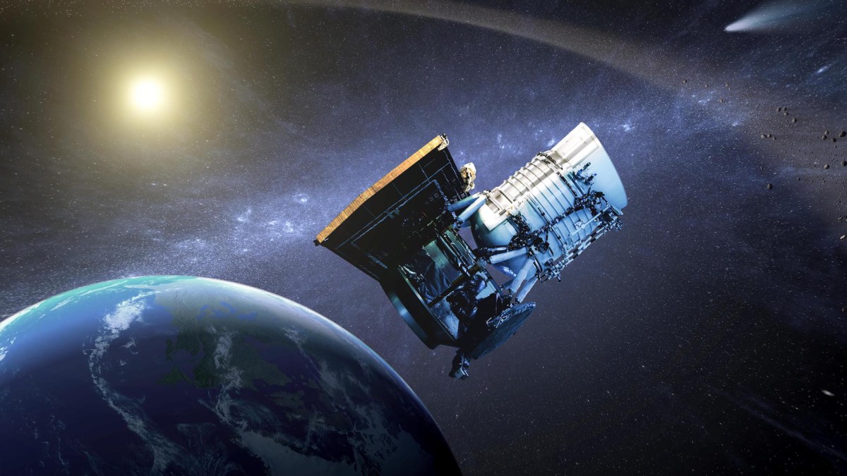Le télescope spatial WISE. // Source : NASA/JPL-Caltech (photo recadrée) Le télescope spatial WISE. // Source : NASA/JPL-Caltech (photo recadrée)