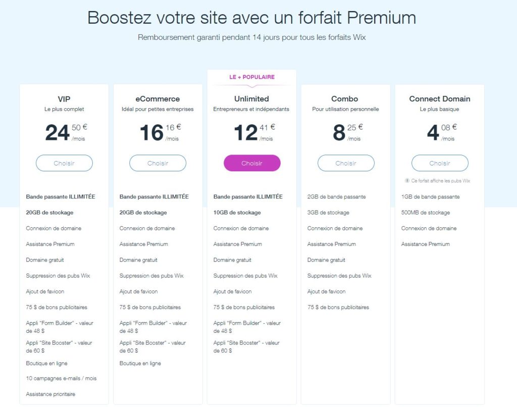 forfaits premium wix forfaits premium wix