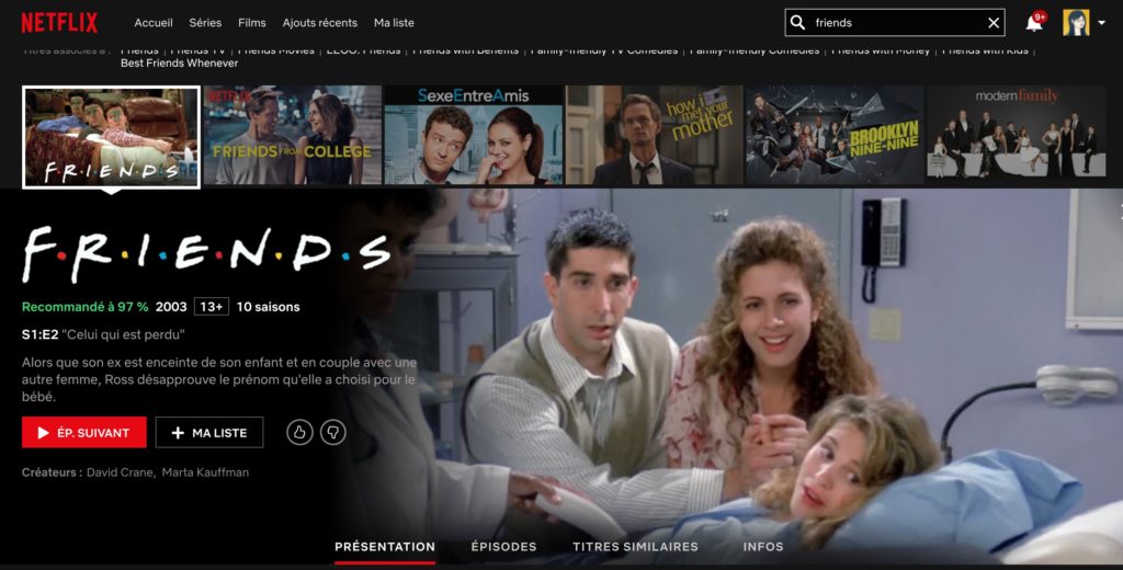 Capture d'écran de Friends sur Netflix Capture d'écran de Friends sur Netflix