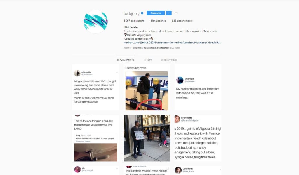 Le compte Fuckjerry. // Source : Capture d'écran Instagram / @FuckJerry