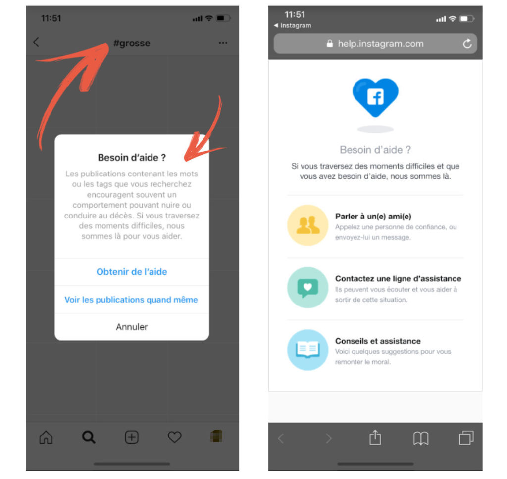 Lorsqu'on recherche le #grosse sur Instagram. // Source : Capture d'écran Numerama Lorsqu'on recherche le #grosse sur Instagram. // Source : Capture d'écran Numerama