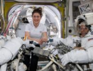 Nick Hague, Christina Koch et Anne McClain à bord de l'ISS. // Source : Nasa (photo recadrée)