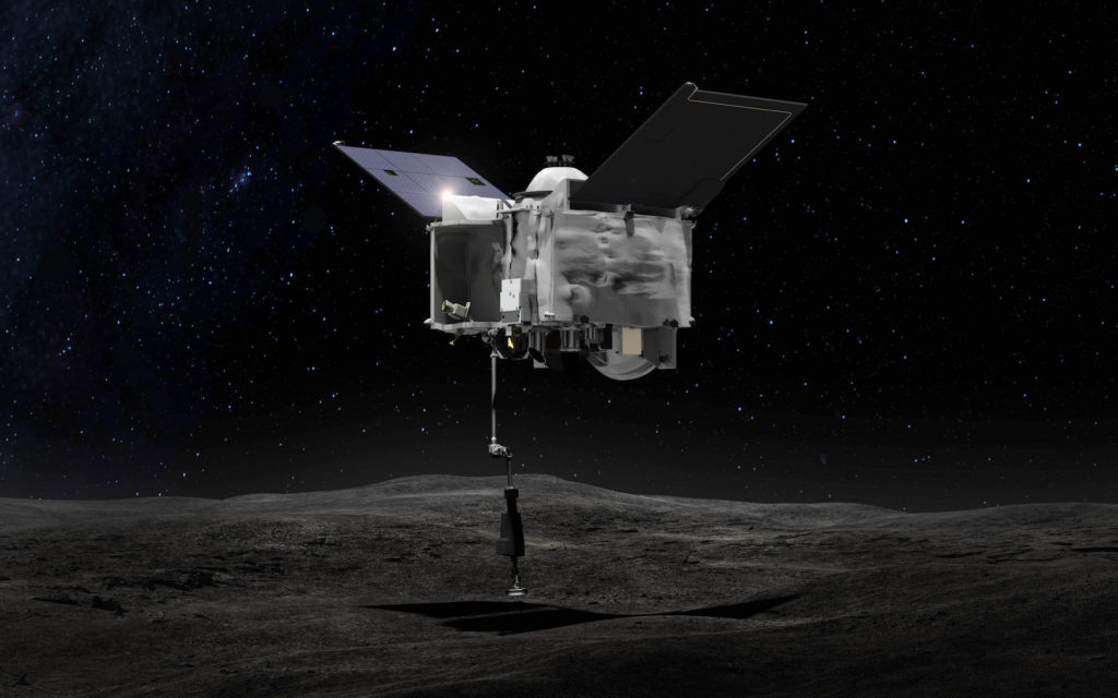 Une représentation de la sonde OSIRIS-REx. // Source : Wikimedia/CC/NASA/Goddard Space Flight Center (photo recadrée) Une représentation de la sonde OSIRIS-REx. // Source : Wikimedia/CC/NASA/Goddard Space Flight Center (photo recadrée)