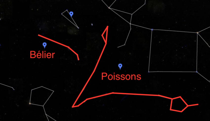 La constellation des Béliers. // Source : Capture d'écran Google Sky, annotations Numerama La constellation des Béliers. // Source : Capture d'écran Google Sky, annotations Numerama