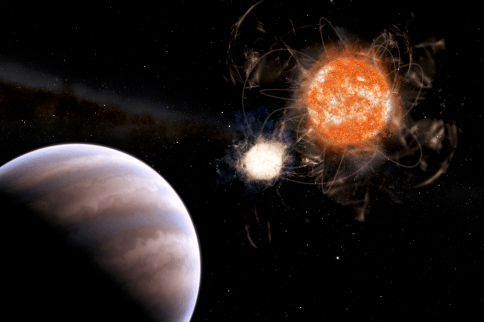 La planète géante et les deux étoiles. // Source : Leandro Almeida La planète géante et les deux étoiles. // Source : Leandro Almeida