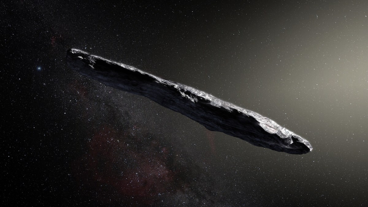 Une vue d'artiste d'Oumuamua. // Source : ESO/M. Kornmesser Une vue d'artiste d'Oumuamua. // Source : ESO/M. Kornmesser
