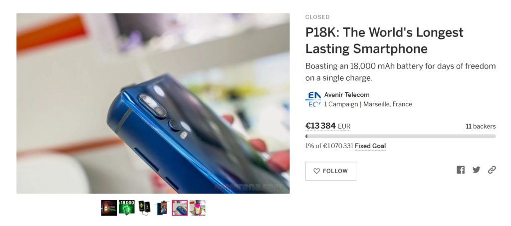 Le smartphone a visiblement beaucoup intéressé... 11 personnes. // Source : Indiegogo Le smartphone a visiblement beaucoup intéressé... 11 personnes. // Source : Indiegogo