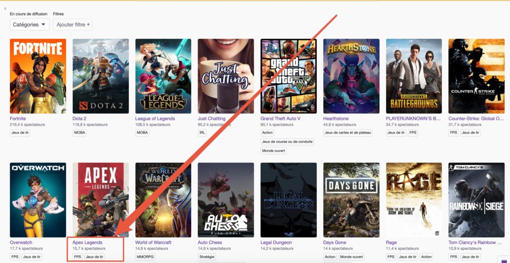 Capture d'écran Directory de Twitch // Source : Twitch Capture d'écran Directory de Twitch // Source : Twitch