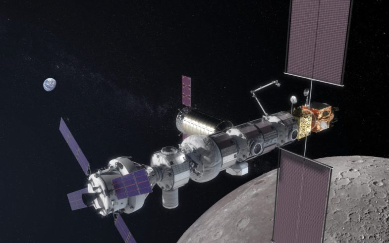 La base orbitale que la Nasa veut construire autour de la Lune. // Source : Wikimedia/CC/Nasa (photo recadrée) La base orbitale que la Nasa veut construire autour de la Lune. // Source : Wikimedia/CC/Nasa (photo recadrée)