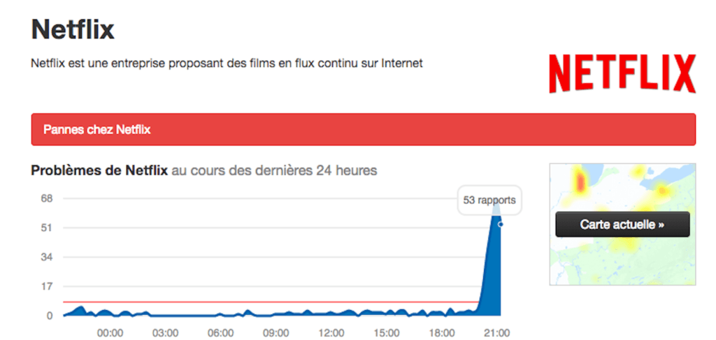 Capture du 4 mai 2019 au soir // Source : downdetector.fr Capture du 4 mai 2019 au soir // Source : downdetector.fr