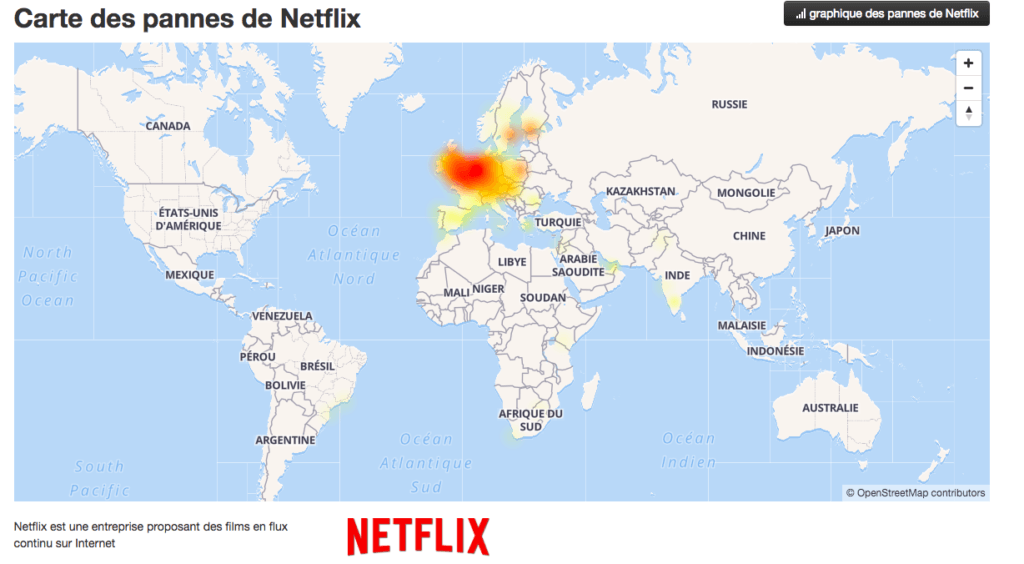 La panne du 4 mai semble toucher l'Europe du Nord // Source : downdetector.fr La panne du 4 mai semble toucher l'Europe du Nord // Source : downdetector.fr