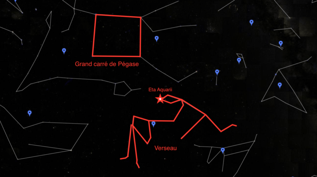 Une astuce pour trouver la constellation du Verseau. // Source : Captures d'écran Google Sky, annotations Numerama Une astuce pour trouver la constellation du Verseau. // Source : Captures d'écran Google Sky, annotations Numerama