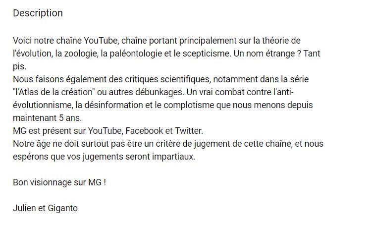 Extrait de la description de la chaîne. // Source : Capture d'écran YouTube Extrait de la description de la chaîne. // Source : Capture d'écran YouTube