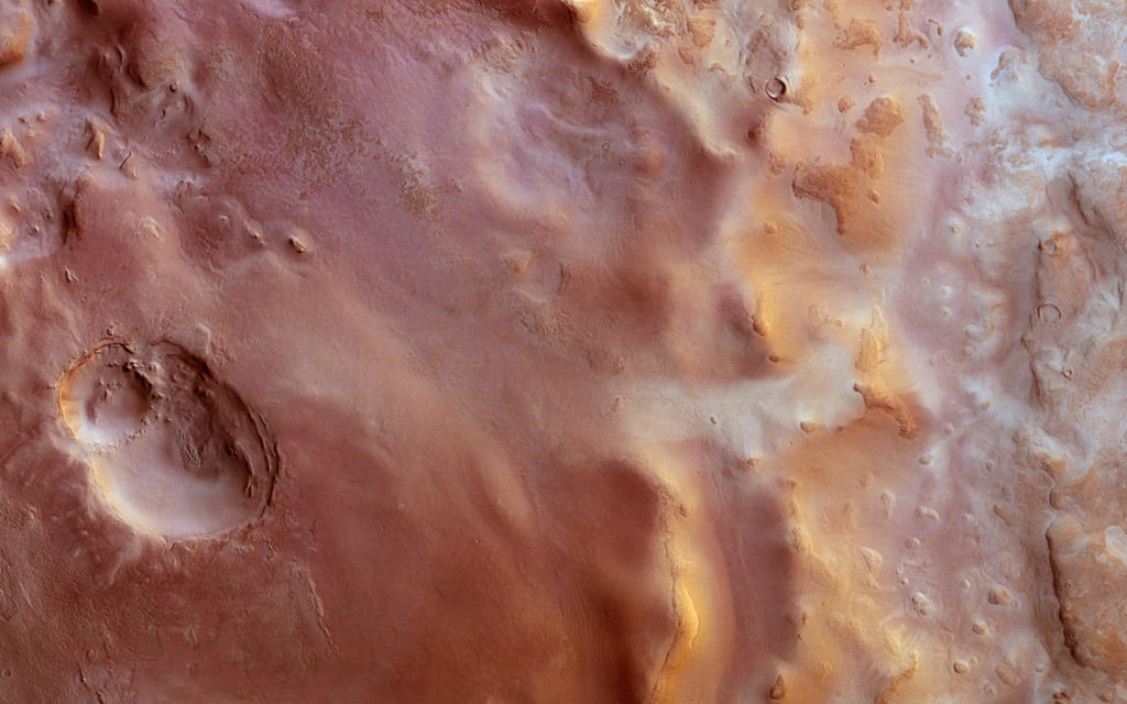 Hellas Planitia, l'un des bassins de Mars. // Source : Wikimedia/CC/ESA/DLR/FU Berlin (photo recadrée) Hellas Planitia, l'un des bassins de Mars. // Source : Wikimedia/CC/ESA/DLR/FU Berlin (photo recadrée)