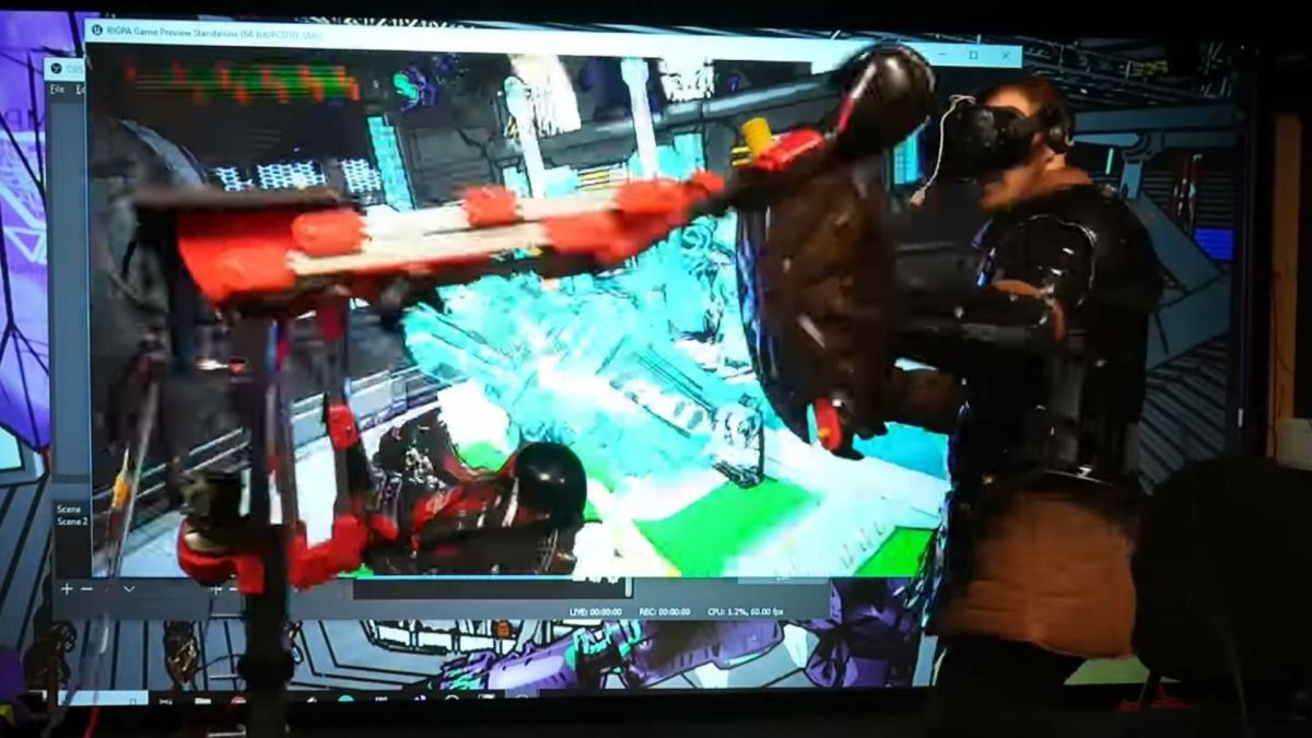 En VR comme dans la vraie vie, ce robot peut donner des coups. // Source : Youtube/James Bruton En VR comme dans la vraie vie, ce robot peut donner des coups. // Source : Youtube/James Bruton
