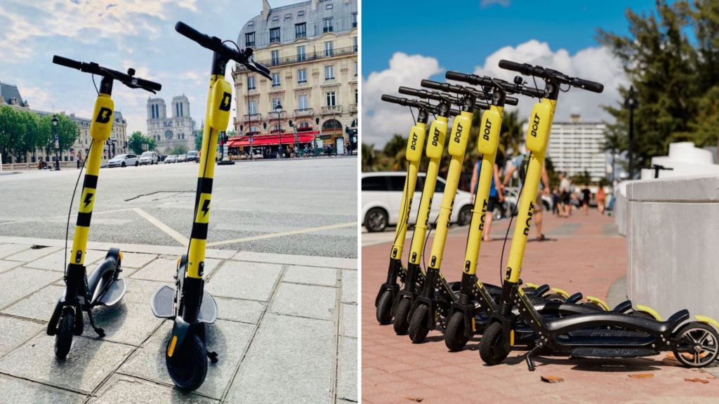 Les trottinettes en France (à gauche) et aux États-Unis (à droite). // Source : Twitter/@usainbolt Les trottinettes en France (à gauche) et aux États-Unis (à droite). // Source : Twitter/@usainbolt