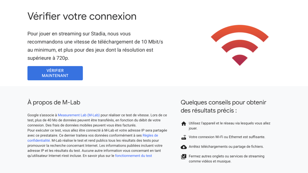 Google Stadia test de connexion Google Stadia test de connexion