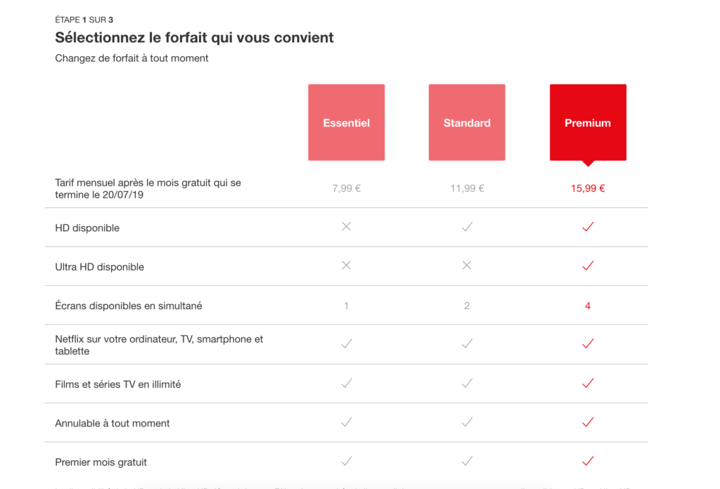 Capture des nouveaux tarifs Netflix France // Source : Netflix Capture des nouveaux tarifs Netflix France // Source : Netflix