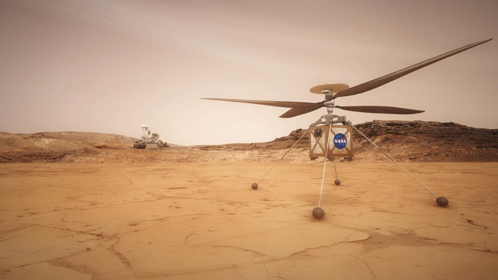 Le Mars Helicopter Scout (vue d'artiste). // Source : NASA/JPL-Caltech (photo recadrée) Le Mars Helicopter Scout (vue d'artiste). // Source : NASA/JPL-Caltech (photo recadrée)