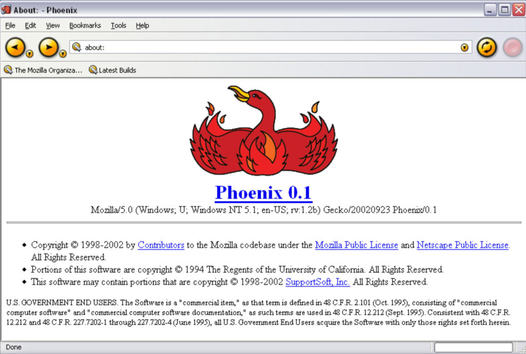 La première version de Mozilla Phoenix sur Windows XP. // Source : Wikipédia