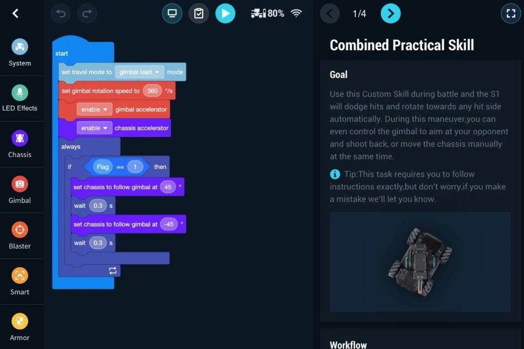 Le RoboMaster S1 prend en charge Scratch, un langage adapté aux novices. // Source : DJI Le RoboMaster S1 prend en charge Scratch, un langage adapté aux novices. // Source : DJI