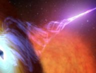 Un trou noir, son disque d'accrétion et son jet de gaz chaud. // Source : NASA/JPL-Caltech (photo recadrée)