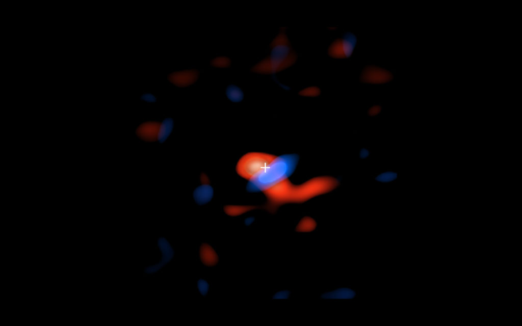 Le disque de gaz froid découvert. // Source : ALMA (ESO/NAOJ/NRAO), E.M. Murchikova; NRAO/AUI/NSF, S. Dagnello Le disque de gaz froid découvert. // Source : ALMA (ESO/NAOJ/NRAO), E.M. Murchikova; NRAO/AUI/NSF, S. Dagnello