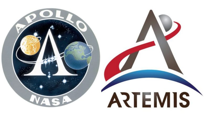 De nombreux éléments du logo du programme Artémis font écho à celui d'Apollo. // Source : Nasa De nombreux éléments du logo du programme Artémis font écho à celui d'Apollo. // Source : Nasa