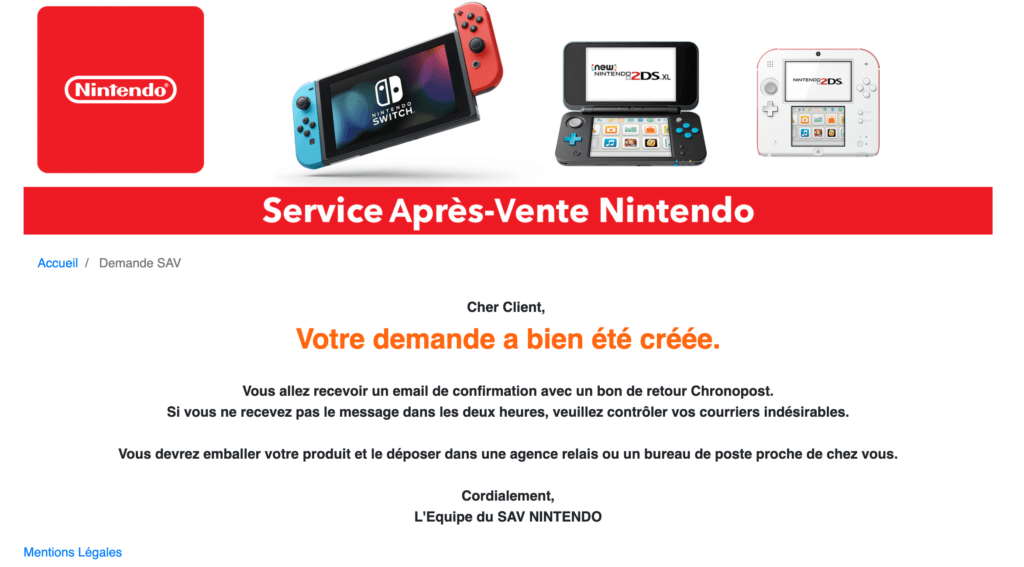 Le site du SAV de Nintendo