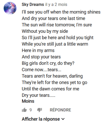 Poème posté dans les commentaires de "Tears in Paradise" (Epikus) // Source : Youtube Poème posté dans les commentaires de "Tears in Paradise" (Epikus) // Source : Youtube
