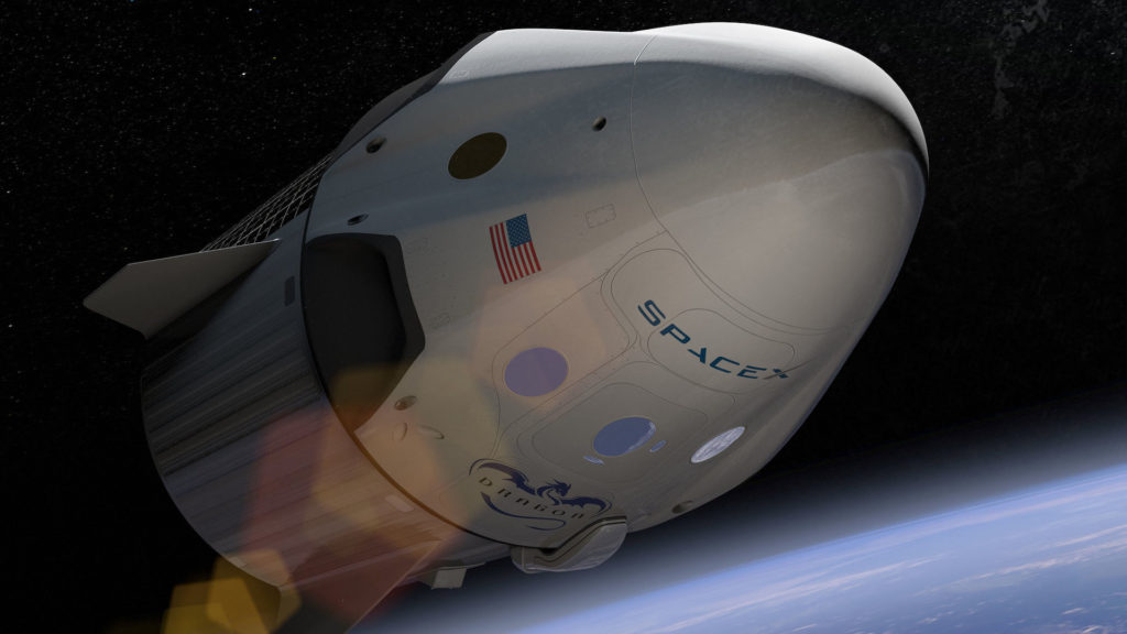 Une représentation d'artiste de la capsule Dragon de SpaceX. // Source : Flickr/CC/Official SpaceX Photos (photo recadrée) Une représentation d'artiste de la capsule Dragon de SpaceX. // Source : Flickr/CC/Official SpaceX Photos (photo recadrée)