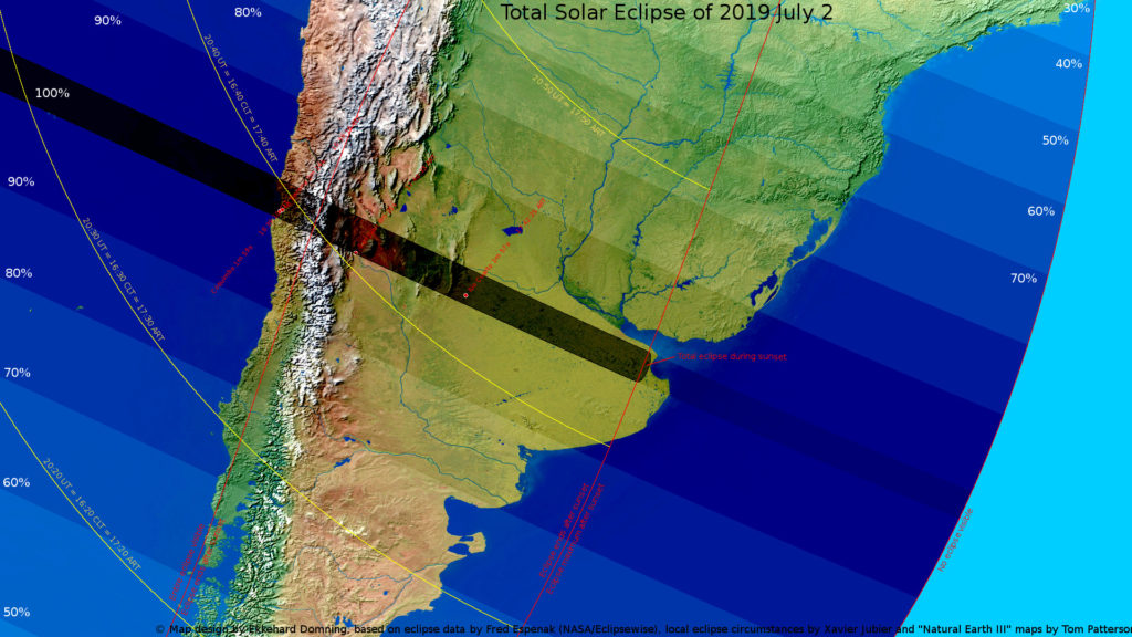 La bande de totalité traverse l'Amérique du sud. // Source : Wikimedia/CC/EkkehardDomning La bande de totalité traverse l'Amérique du sud. // Source : Wikimedia/CC/EkkehardDomning